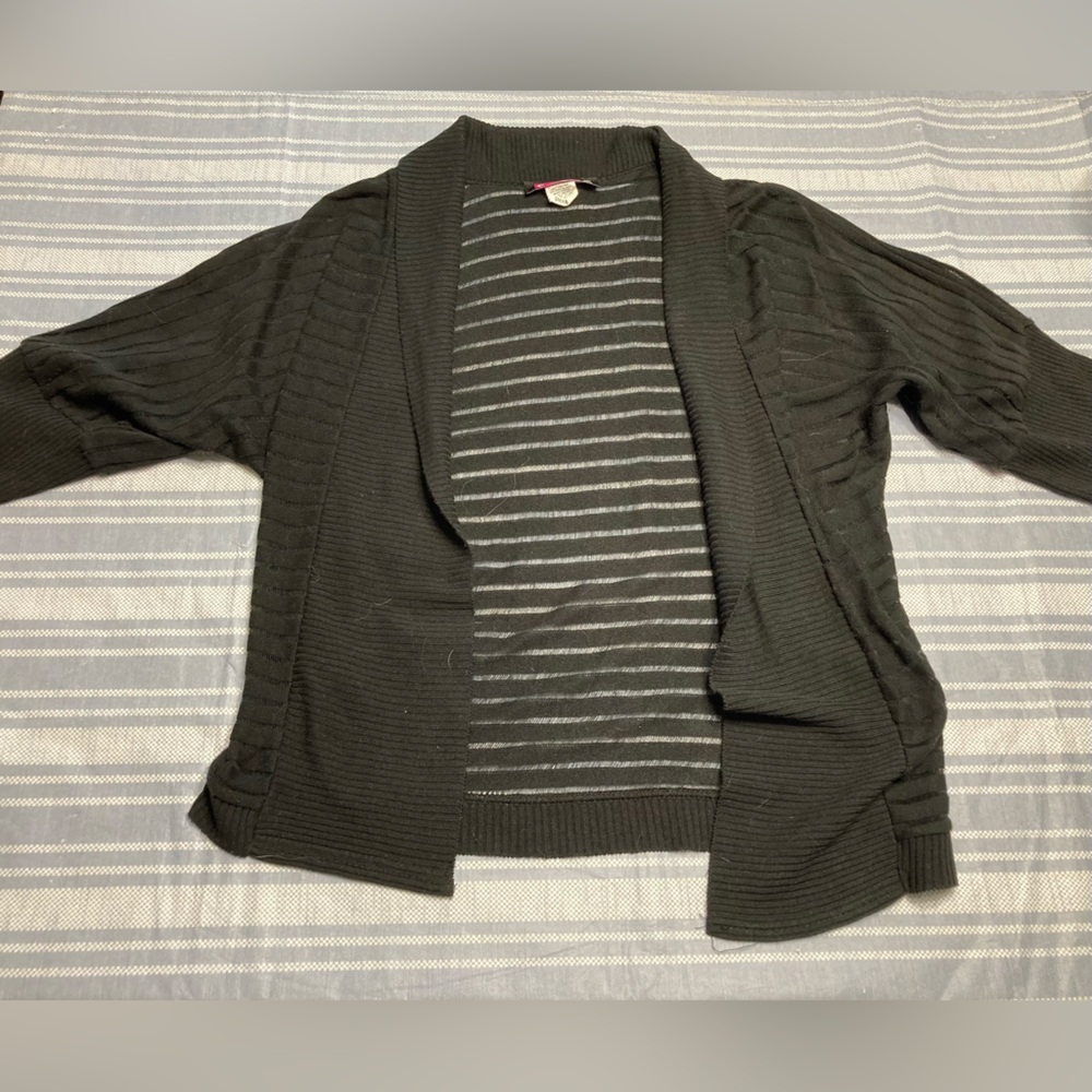 Say What? black open cardigan.